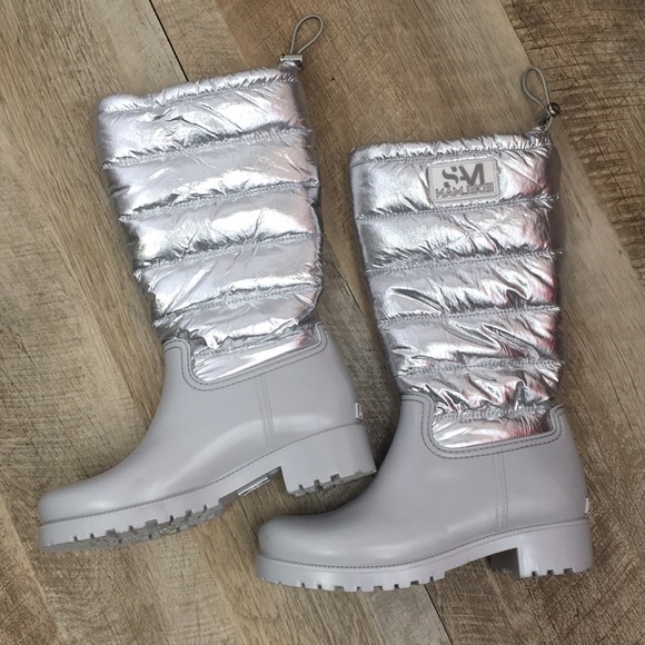 Sam Edelman Adda Waterproof Silver Puff Boots - Picture 2 of 8